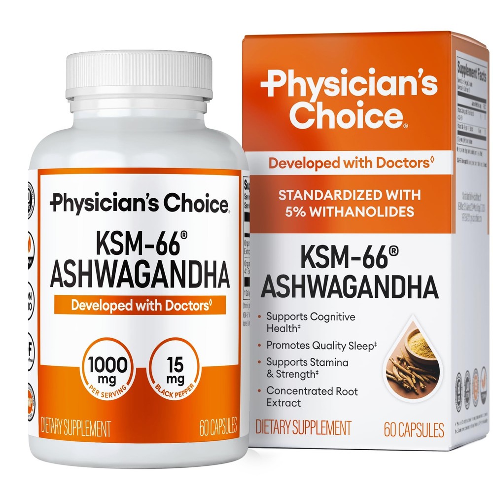 KSM66 Ashwagandha 1000mg Capsules Organic Stress & Mood Support, 60 Count