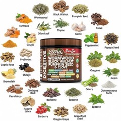 Clean Nutra Wormwood Black Walnut Pumpkin Seed Clove Oil Celery Garlic Grape Pap