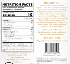 Lion’s Mane Mushroom Powder Organic 3.5 oz (100g) by Cherie Sweet Heart