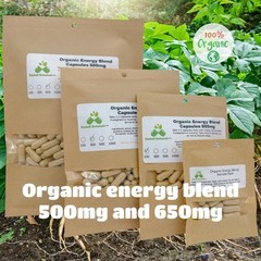 Organic Herbal Energy Blend Max, 500mg and 650mg vegetarian and pullulan