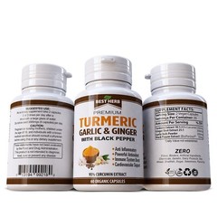 Organic Turmeric Supplement Garlic & Ginger w/ Black Pepper for Best Absorption