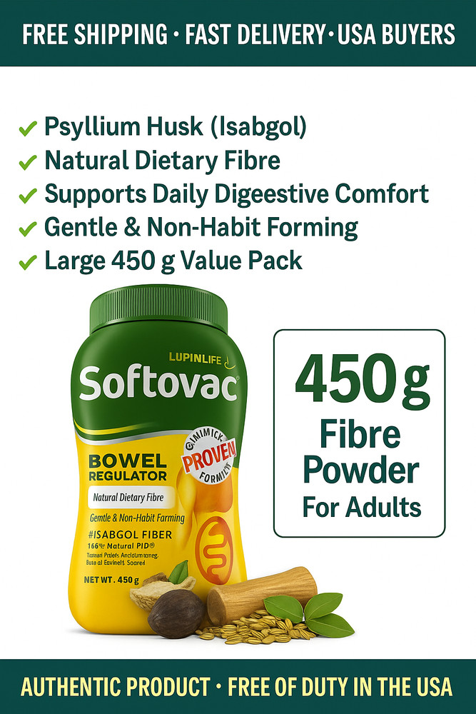 Softovac Isabgol Bowel Regulator Powder Psyllium Husk Fiber Support 450g x 1