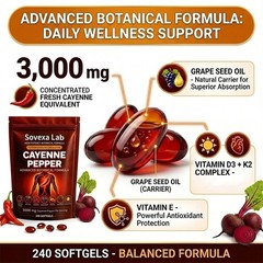 Cayenne Pepper Supplements 240 Count Softgels Cardiovascular Heart Health