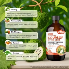 VEV Soursop Bitters Liquid, Graviola Extract Sugar-Free 16 Fl Oz (Pack of 1)