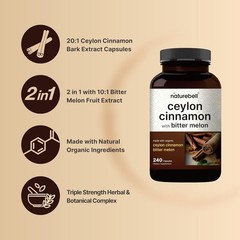 NatureBell Ceylon Cinnamon Per Serving, 240 Capsules | 240 Count (Pack of 1)
