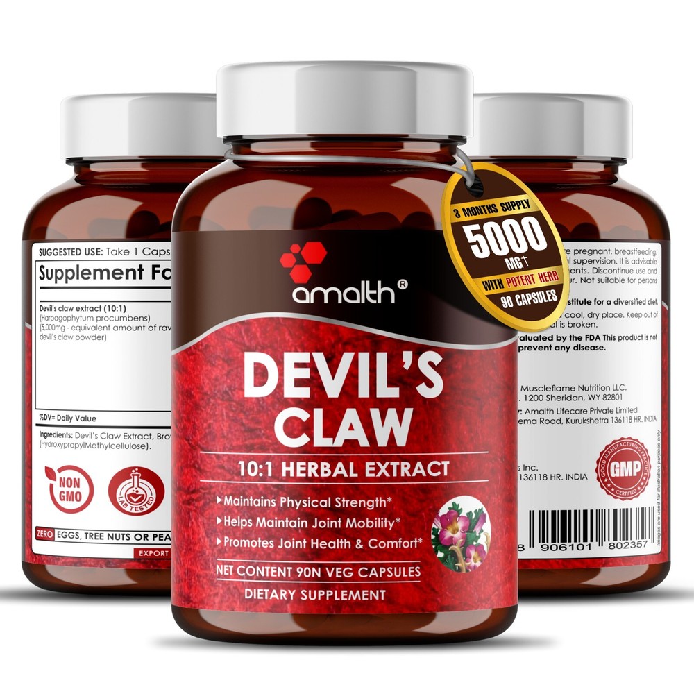Devil’s Claw Root Extract 5000mg 90 Capsules Harpagophytum procumbens By Amalth