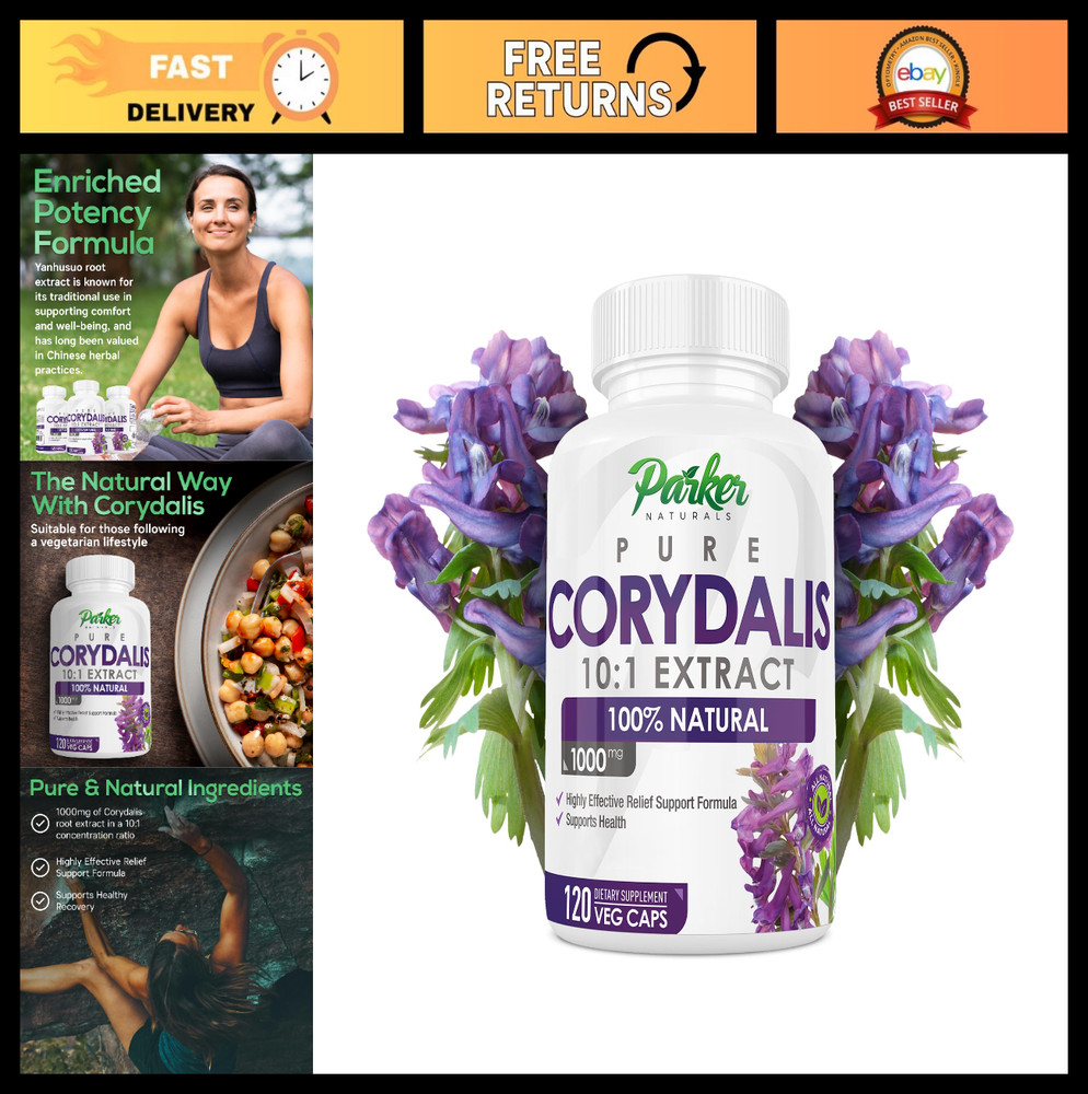 Corydalis Root Extract Capsules 1000mg – Natural Pain Relief, 120 Servings, Vege