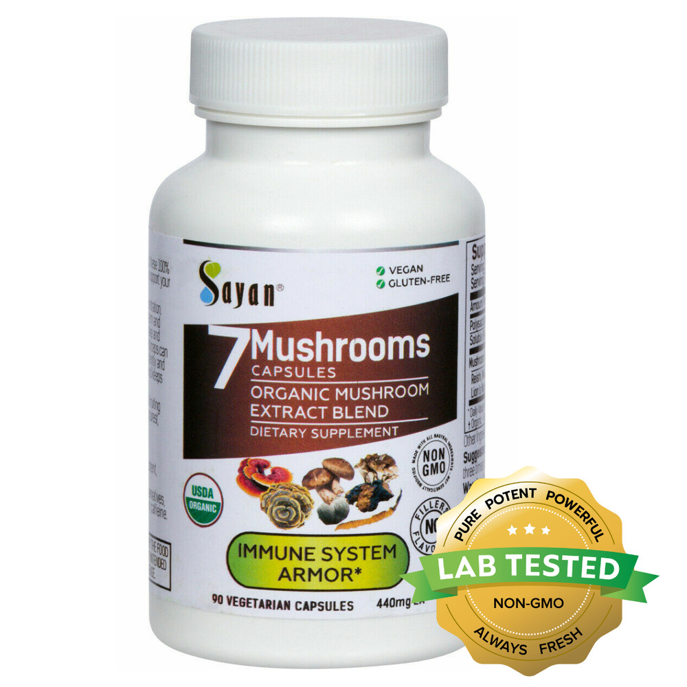 7 Mushrooms Extract Supplement Energy Boost Complex Lion’s Mane Reishi 90 Caps