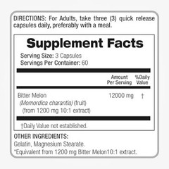 Organic Bitter Melon 12000mg Standardized Extract 180 Caps Synephrine NonGMO