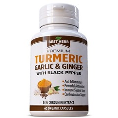 Organic Turmeric w/ Garlic & Ginger + Black Pepper Curcumin Supplement 120 Pills