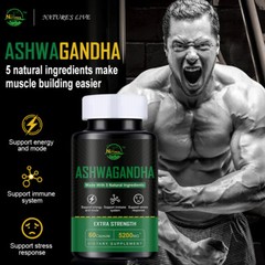 60pcs Ashwagandha Tablets High Potency for Relieve Stress,Anxiety Healthy Care