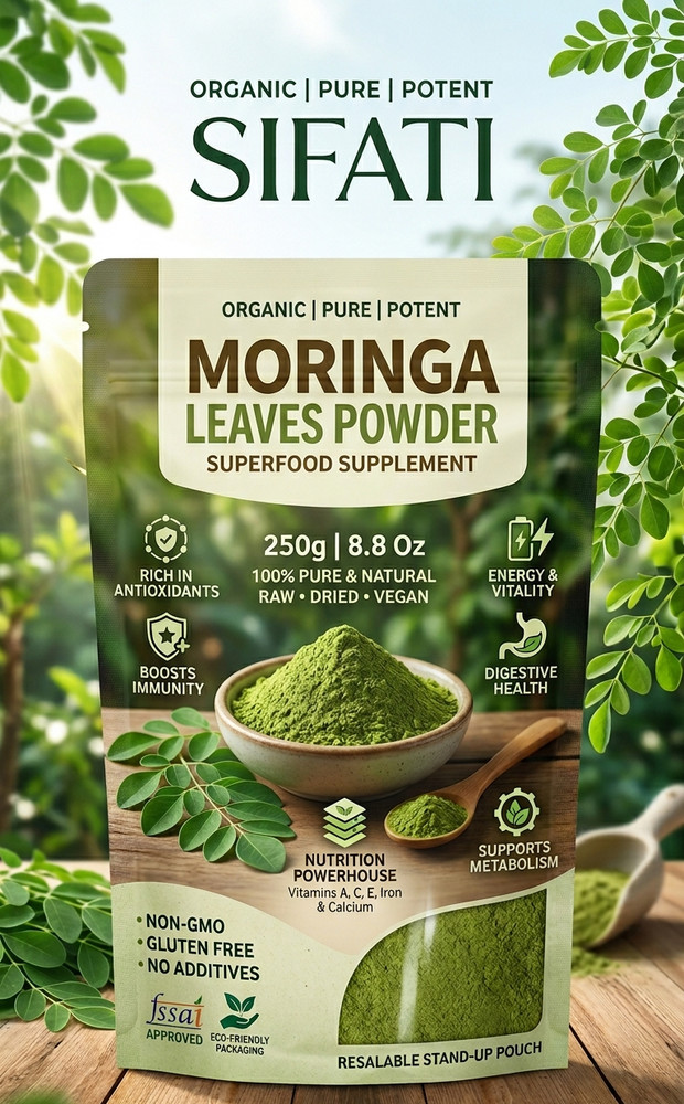 100% Natural Moringa Leaves Powder- Ayurvedic Amrit : SIFATI Green-8.82 Oz
