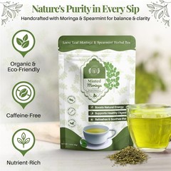 Loose Leaf Moringa+Spearmint Herbal Tea for Natural Energy+Stress Relief, 1.5 oz
