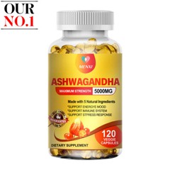 Organic Ashwagandha Capsules 5000mg Strong Stress & Adrenal Support 120 Capsules