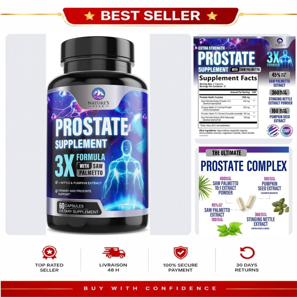 Prostate Health Supplement Men 60 Capsules Saw Palmetto Nettle Pumpkin Seed