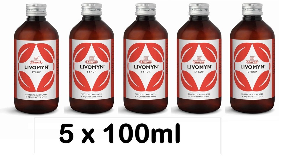 Charak Livomyn Ayurvedic Syrup – 5×100 mL for Liver Health, Digestion & Detox