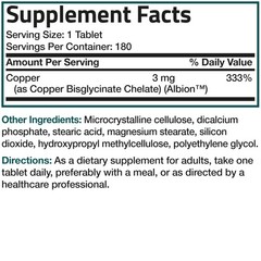 Bronson Copper Glycinate 3mg Chelated Superior 180 Count (Pack of 1)