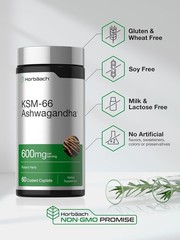 KSM-66 Ashwagandha 600mg | 60 Caplets | With L-Theanine | Vegan | by Horbaach