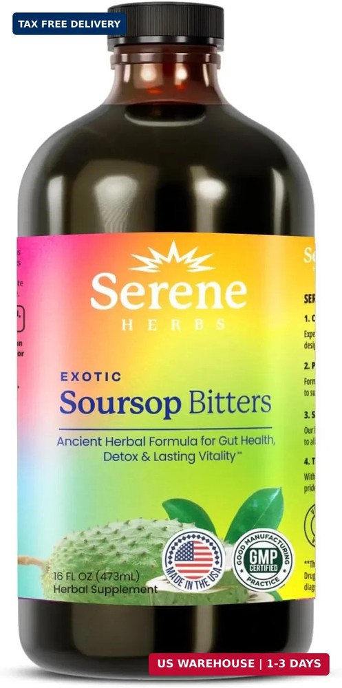 Serene Herbs Soursop Bitters Liquid with Soursop Leaves for Gut Cleanse, Detox &