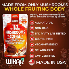 Wixar Mushroom Coffee Blend – Ten Treasure Mushrooms Extract Instant Coffee P…