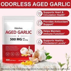 Odorless Aged Garlic Extract Capsules 300 Count, 500mg Organic Aged Garlic