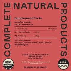 D-Mannose & Cranberry Capsules – 100 Capsules, 1040mg per serving for Urinary