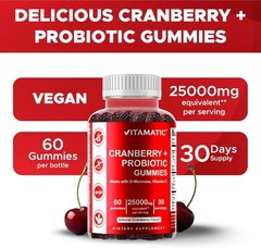 2 Pack – Vitamatic Vegan Cranberry Gummies, 25,000mg per Serving 60 Count