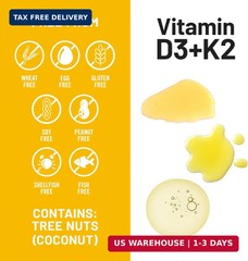 Vegan Vitamin D3 + K2 with Organic Coconut MCT Oil – Natural D3 5000I