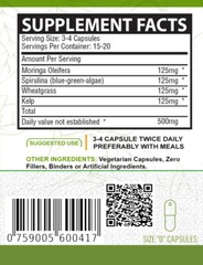 PURE ORGANIC SUPERFOOD – MORINGA SPIRULINA WHEATGRASS KELP CAPSULES (500mg)