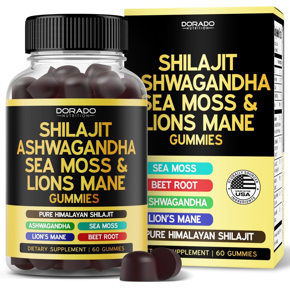 Shilajit Gummies with Sea Moss, Ashwagandha & Lions Mane 60 Count (Pack of 1)