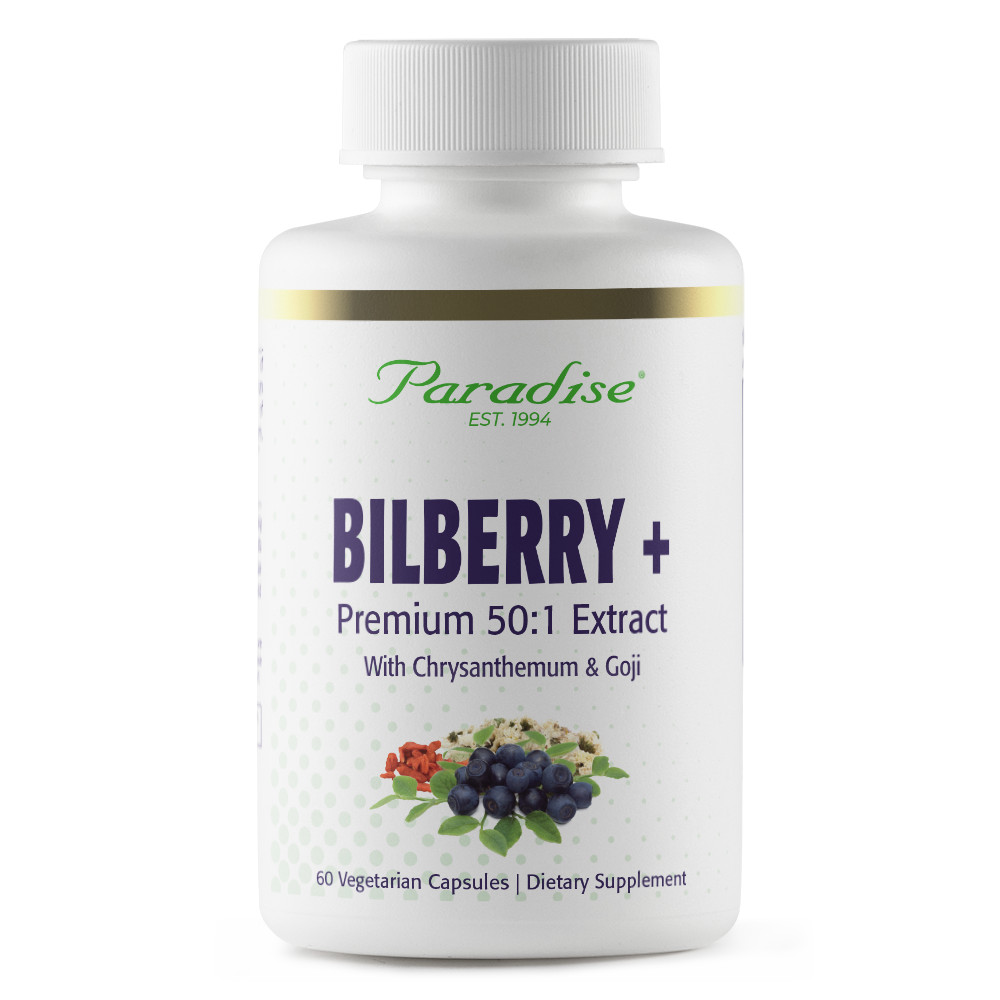 Paradise Herbs Bilberry + Premium 50:1 Extract 60 Veg Capsules EXP 01/2027