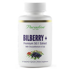 Paradise Herbs Bilberry + Premium 50:1 Extract 60 Veg Capsules EXP 01/2027