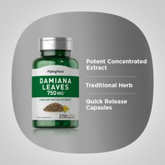 Damiana Leaf Extract Capsules | 750 mg | 200 Count | Non-GMO | by Piping Rock