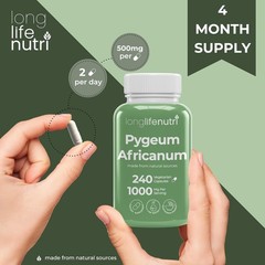 LongLifeNutri Pygeum Africanum Bark Extract Supplement, 240 ct exp 01/29