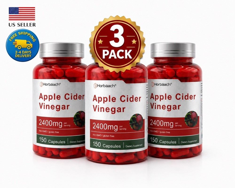 3 Pack Apple Cider Vinegar 2400mg 450 Caps Weight Loss Detox Gut Health USA
