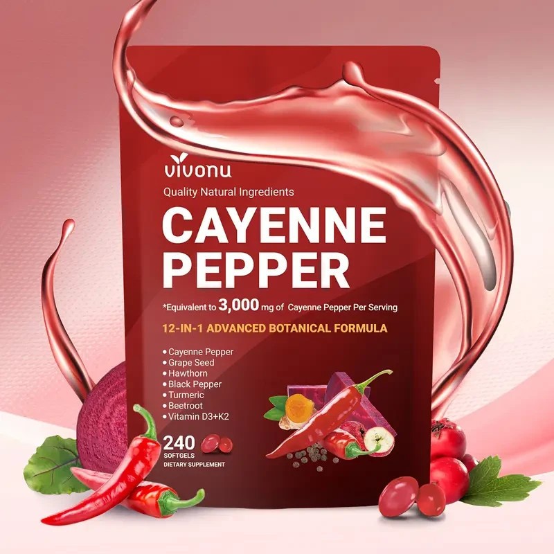 Cayenne Pepper Softgels Supplement, Supports Leg Vein, 240 Softge /1 Bag–