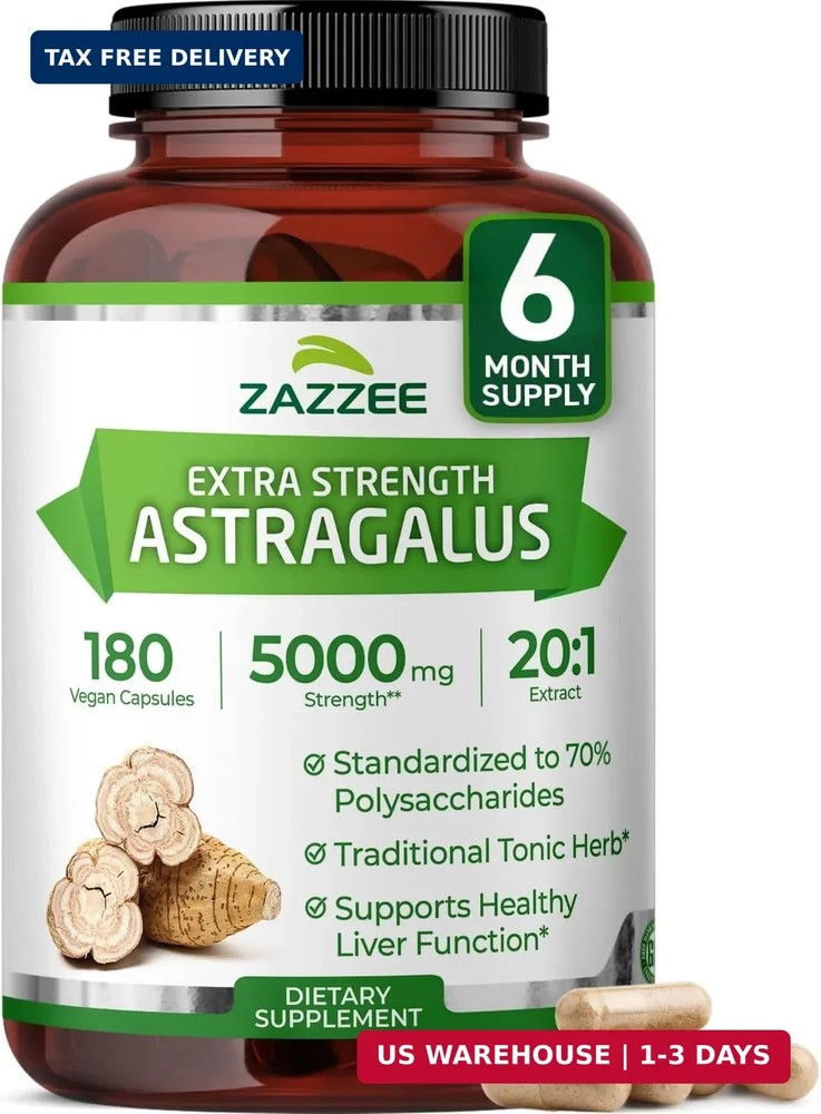 Zazzee Extra Strength Astragalus Root 20:1 Extract, 70% Polysaccharides | 180 Ve