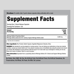 Moringa Oleifera Capsules 6000 mg | 240 Count | Non-GMO Extract | by Piping Rock