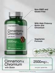 Cinnamon Capsules 2500mg | 250 Count | with Chromium & Biotin | by Horbaach