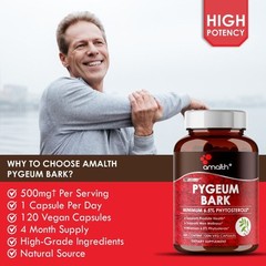 Pygeum Bark Extract 500mg Capsules Support Prostate, Urinary Health – 120 Pills