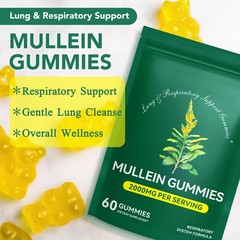 Mullein Gummies 2000mg for Lung Detox, Immune Support & Mucus Relief, 60 Count