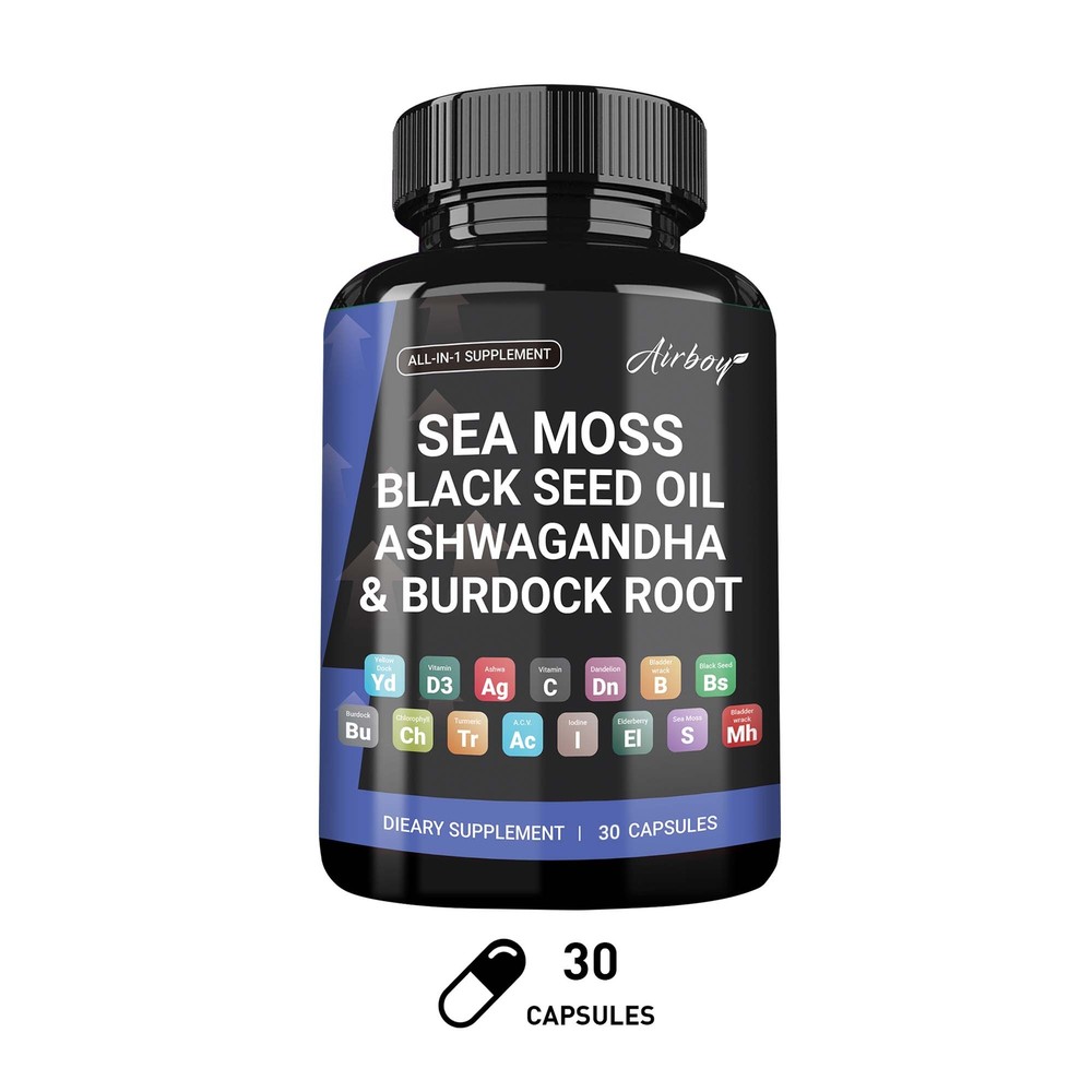 Sea Moss Black Seed Oil, Burdock Root – Immune & Thyroid Support, Gut Health