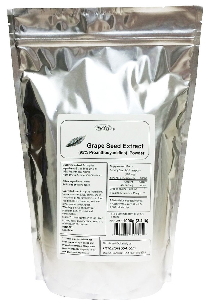 NuSci Grape Seed Extract pure powder 95% OPC antioxidant 1000g (1Kg, 2.2lb)