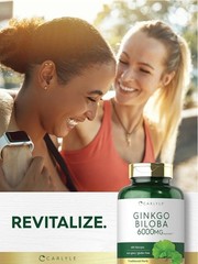 Ginkgo Biloba 6000mg | 200 Capsules | Non-GMO, Gluten Free | by Carlyle