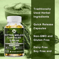 [25:1 Potent Extract] Bitter Melon Capsules – 120 Veggie Caps (10,000Mg Equivale