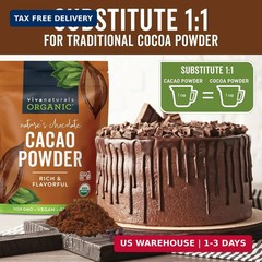 Organic Cacao Powder, Unsweetened, 1 lb (454 g) – Rich Dark Chocolate Flavor