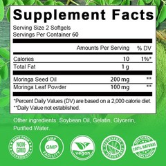 3x Moringa Softgels, Organic Moringa Leaves for Energy, Skin, Gut Health,120ct