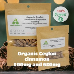 USDA Organic Ceylon Cinnamon (Cinnamomum verum) 500mg and 650mg vegetarian or
