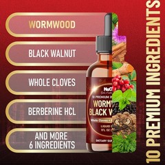 10in1 Parasite Cleanse Extract Wormwood Liquid Drops with Wormwood, Black Walnut