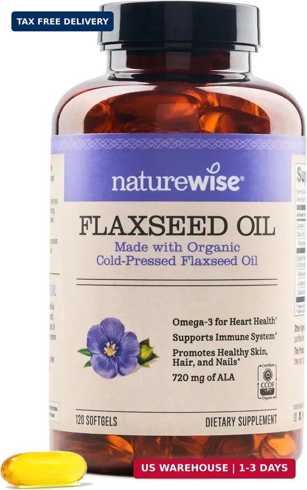 NatureWise Flaxseed Oil 1200 mg, Fish Free Omega 3 6 9 with 720mg ALA, Dietary S